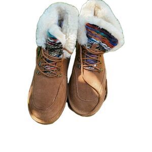 LAMO Faux Fur  Lined Booties Anckle Boots Aztec Women Size 9 Brown
